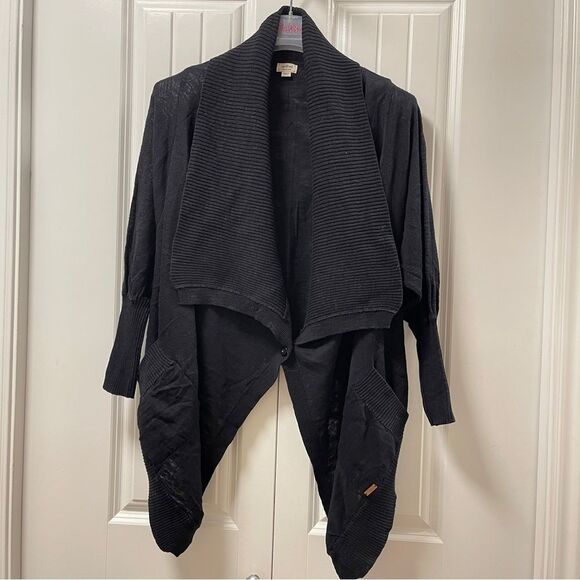 Aritzia Wilfred Linen Waterfall Cardigan Wrap Black - M - Picture 1 of 14